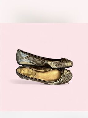 Coach Metallic Gold & Brown Signature Ballet Flats